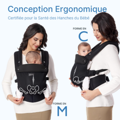 MOMCOZY PORTE-BEBE "AIR MESH" NOIR DE 3 A 20KG